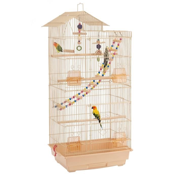 cage oiseaux intérieur 46 x 35,5 x 99 cm avec poignée avec 3 jouets 4 mangeoires 3 perchoirs 1 swing - yaheetech