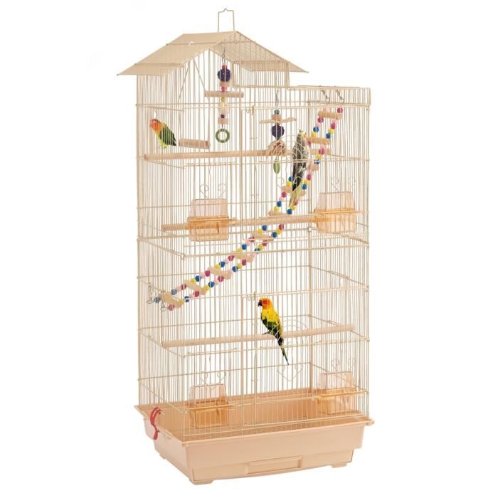 Comparer les prix de Cage Oiseaux Intérieur 46 x 35,5 x 99 cm avec Poignée avec 3 Jouets 4 Mangeoires 3 Perchoirs 1 Swing - Yaheetech