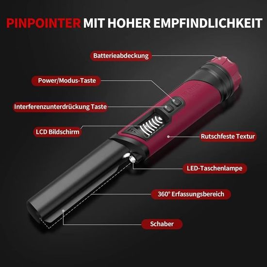 DR.ÖTEK Pinpointer Détecteur Métaux IP68 - Étanche Avec Écran LCD - 3 Modes Vibration/Audio
