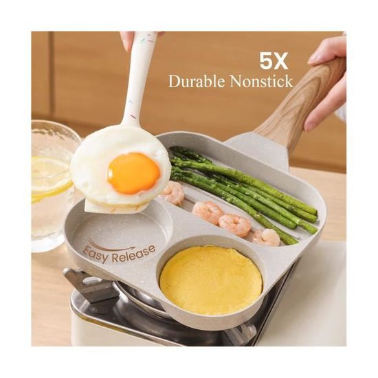 Poêle à frire avec compartiments, anti-adhésive, compatible avec les œufs  au plat, 3 en 1, multi-sections[154] - Cdiscount Maison