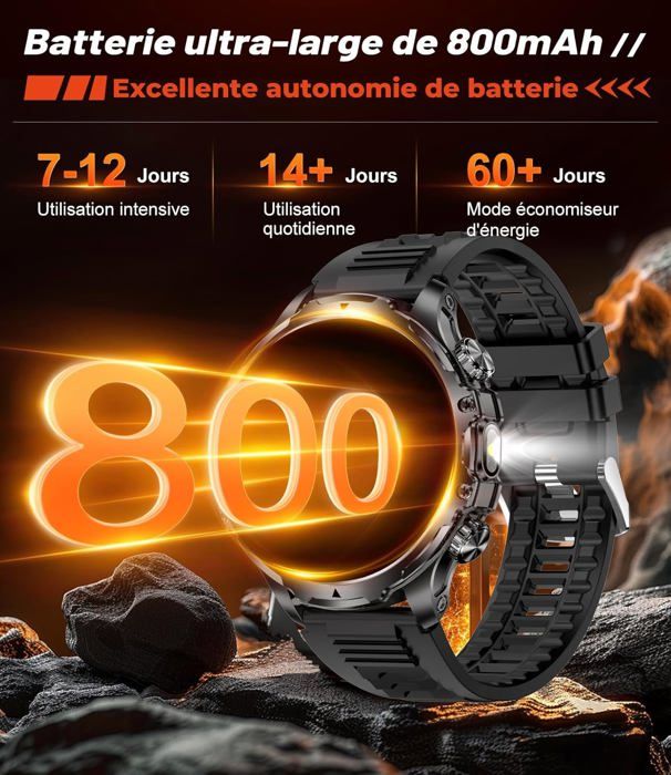RUMOCOVO® Montre connectée NFC pour hommes et femmes, écran Amoled HD