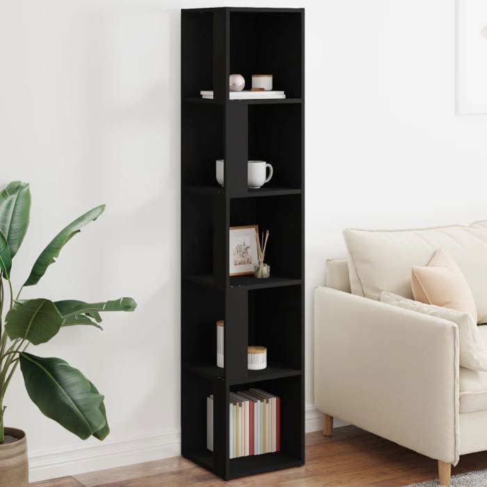 Armoire D'Angle 3 Étagères VidaXL - Rangement Salon Moderne Noir - 33x33x100 Cm