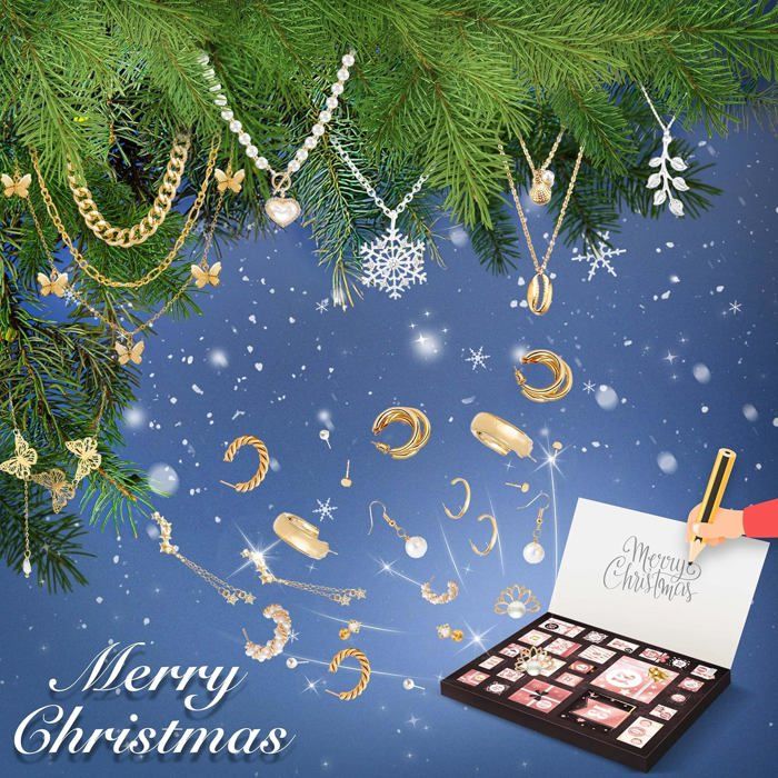 Calendrier De L'Avent Bijoux 2025 - 24 Surprises (colliers, Bracelets, Bagues) - Cadeau De Noël Parfait Pour Femme, Ado Ou Fille