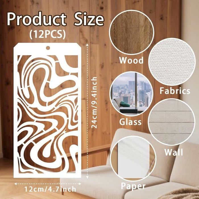 Lot 8 Pochoirs Peinture Texture Brique & Motifs – Pochoirs Réutilisables PET Pour Murs, Meubles, DIY Scrapbooking 4.7x9.45 Pouces