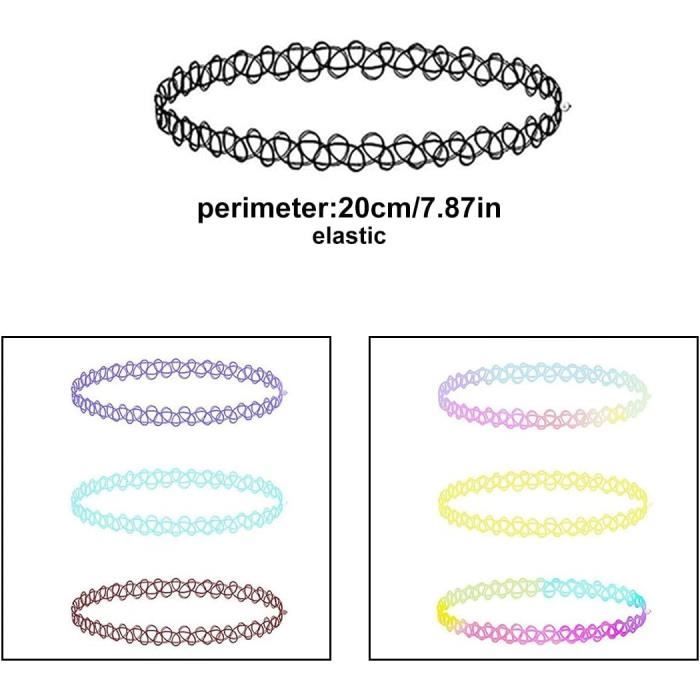 Set De 12 Bijoux Choker KGDUYC - Colliers élastiques Noirs Avec Bracelets Et Bagues - Style Années 90