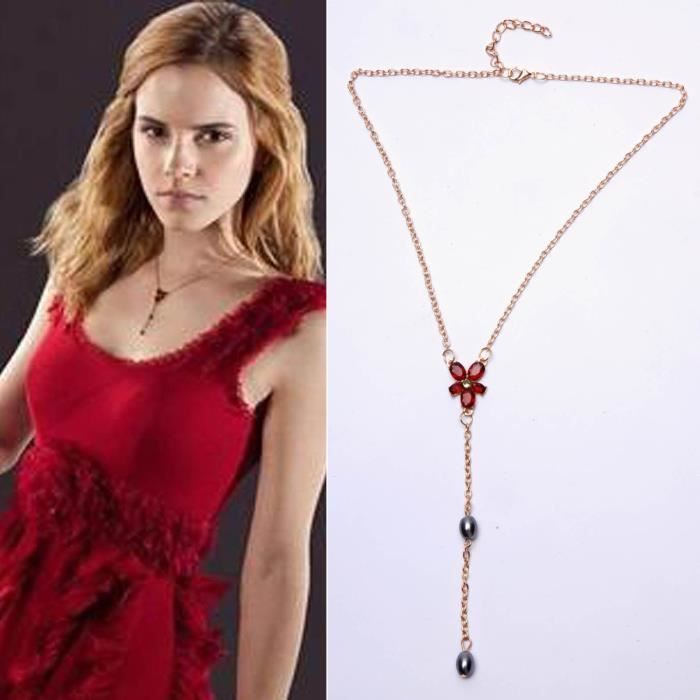 Cosplay Harry Potter Hermione Collier Rouge d Or en Zircon Strass