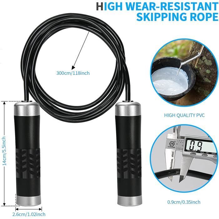 GORNATION Corde à Sauter Réglable – 2 Câbles Acier (2,5 / 3,4 Mm), Roulements à Billes, Poignées Antidérapantes, Poids Optionnels