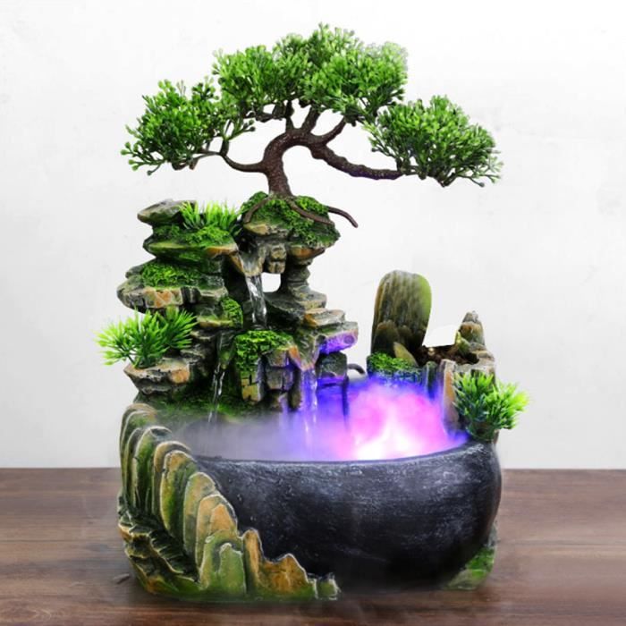 Fontaine De Table Cascade LED Biggittig - Décoration Intérieur Résine Avec Éclairage Et Boule Cristal
