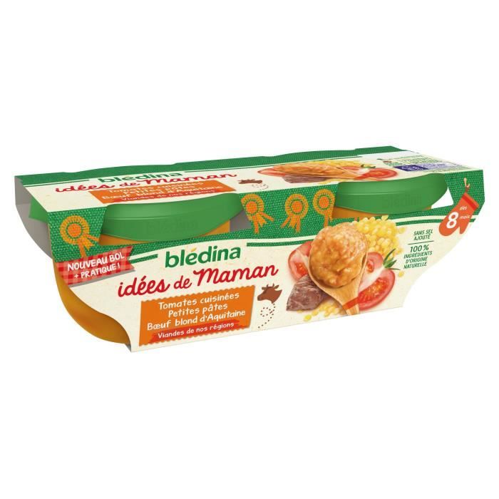 Blédina Idées de Maman, Repas pour bébé dès 8 Mois, Tomates cuisinées Petites pâtes Boeuf blond d'Aquitaine, 2x200g - Achat / Vente plats cuisinés Blédina Idées de Maman, Repas pour bébé dès