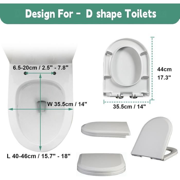 Abattant WC Soft-close Forme O Blanc - Dimensions 44,6 X 37,2 Cm, Charnières Métalliques, Frein De Chute | Installation Facile, Nettoyage Simplifié