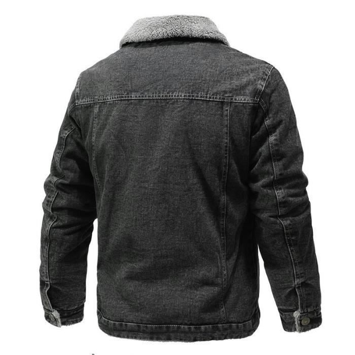 Blouson en jeans homme vintage double polaire chaud INSFITY couleur unie automne hiver Noir Cdiscount Pret a Porter
