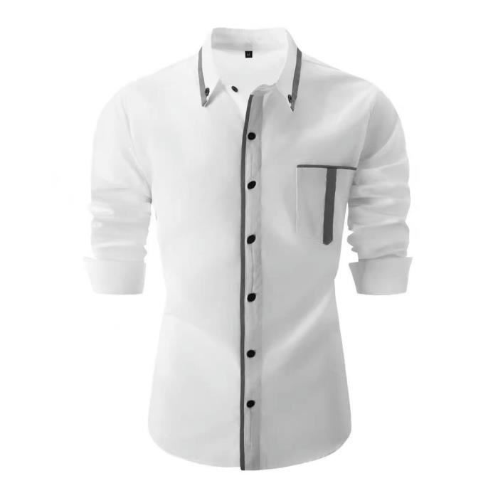 Chemise Homme Contrastée Enlision - Manches Longues - Regular Fit - 60% Polyester 40% Coton - Pour Mariage/Bureau