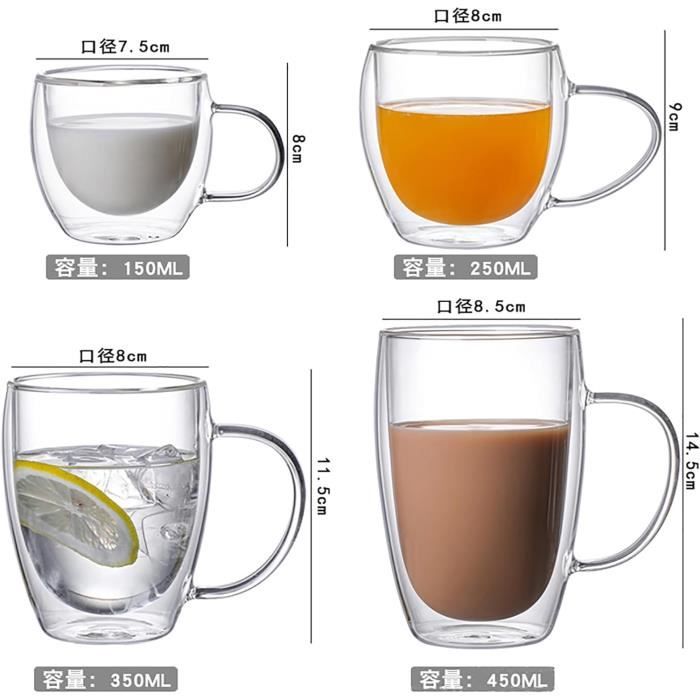 Lot De 2 Tasses/Verres Isolants Double Paroi En Verre Transparent - Relaxdays