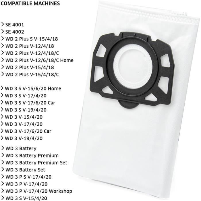 Lot De 10 Sacs Aspirateur Non-Tissé KFI 357 - Compatible KWD1, KWD2, KWD3, WD3, MV3, SE4001, SE4002
