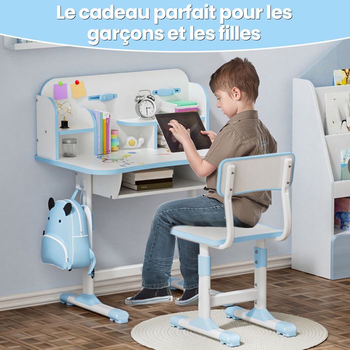 Bureau Et Chaise Réglables Pour Enfant - Motif Dessin Animé, Avec Tableau D'écriture Et Rangements