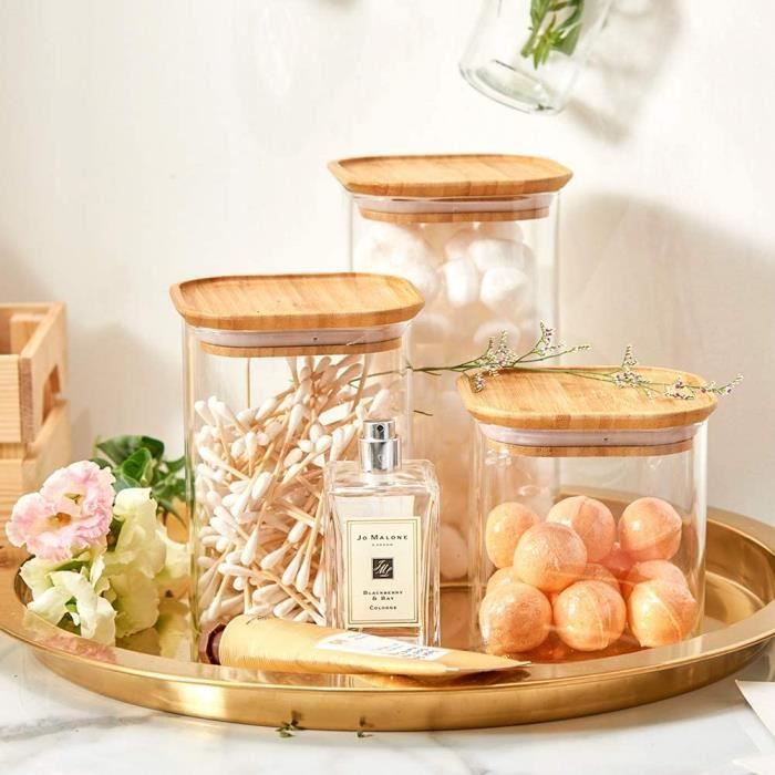 Lot De 4 Bocaux En Verre Borosilicate Hermétiques 950ml + 400ml - Couvercles Bambou & Accessoires Inclus