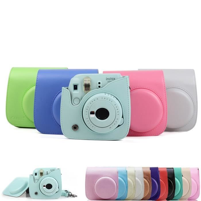Annle Housse Pour Appareil Photo Compatible Avec Instax Mini 9, Mini 8/8+, Pochette Appareil Photo Sacoche Rangement Protection Cuir PU Lisse Avec Bandoulière Et Poche Intégrée (Blue Daisy A