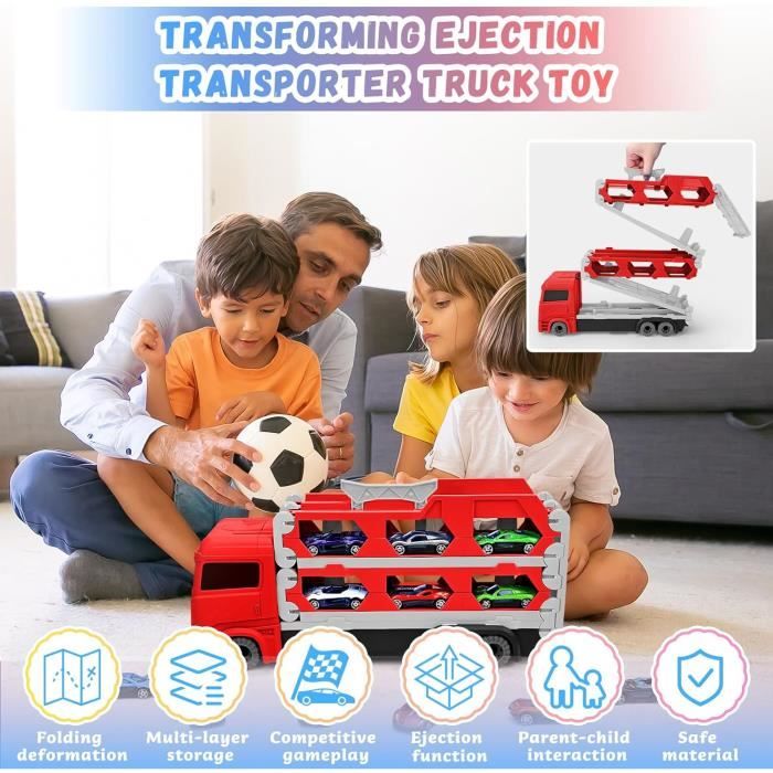 Camion Transporteur De Voitures Jouet - 3 Étages Pliables Avec 12 Voitures - Donaky - Rouge - Enfant 3-6 Ans