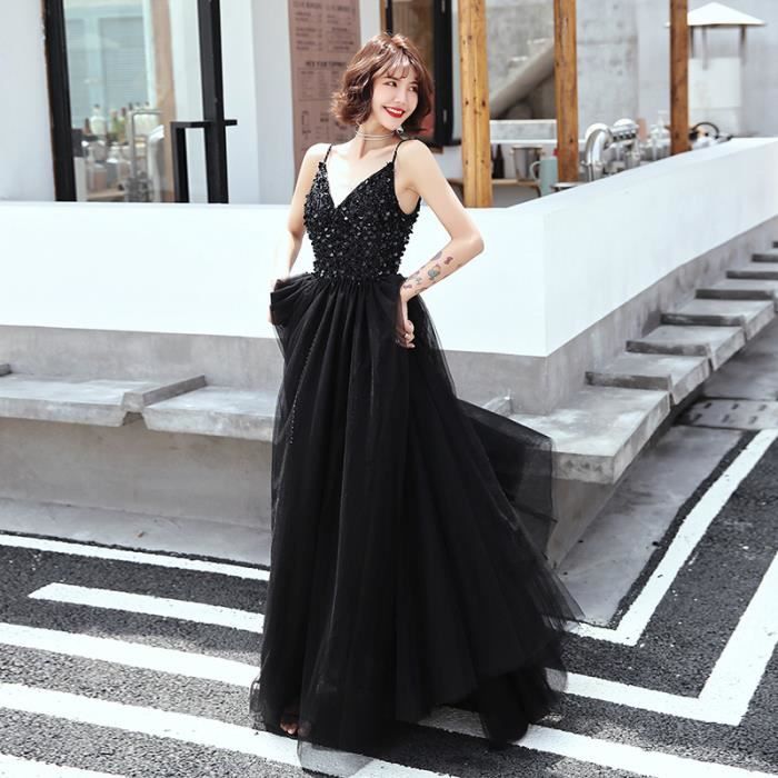 Black M noir robes de soiree 2019 nouveau temperament d ete celebrite long paragraphe licou fete robes sexy robes femme cham Bleu Cdiscount Pret a Porter