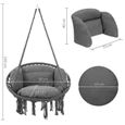 Detex Chaise suspendue Anthracite avec coussins fauteuil suspendu 1 personne hamac en coton capacité 150kg intérieur extérieur-3
