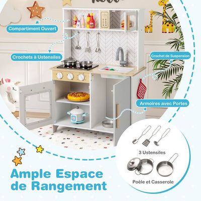 DREAMADE Cuisine En Bois Pour Enfant 3 Ans+ – Avec Lumières, Sons, évier, Four, Micro-ondes, Machine à Laver, Cafetière, Accessoires Et Nourriture Factice
