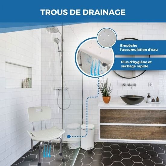 Chaise de douche//toilette sans dossier Stable et fiable Tabouret pliant et r/églable en hauteur Acier inoxydable Poids maximum support/é 100 kg Mobiclinic Mod/èle Delta