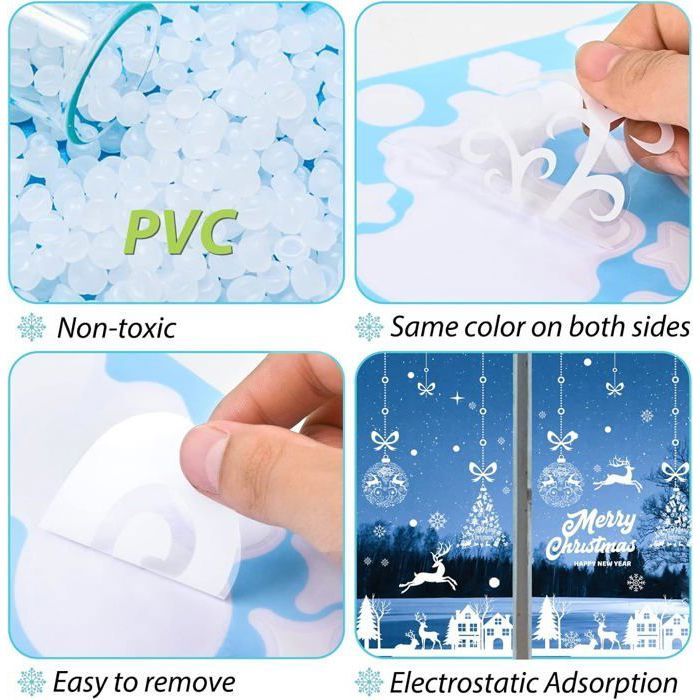 Autocollants Flocons De Neige Noël 114 PCS - Stickers Fenêtre Amovibles Réutilisables