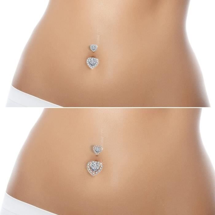 5 Pièces Piercing Nombril 316L Acier Chirurgical - Anneaux Cœur CZ Argent 14G 10mm Pour Femmes