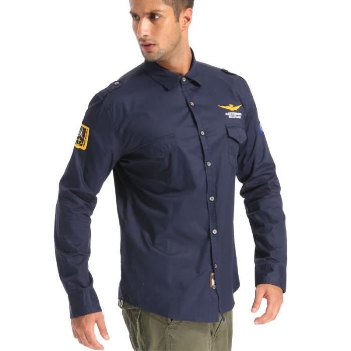 Chemise Homme Aviateur Manche Longue Chemise Militaire Homme Slim