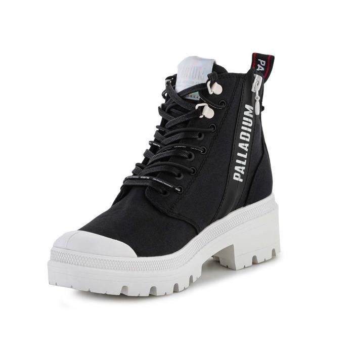 Chaussures Femme Palladium Pallabase Metro Noir Tige Moyenne Lacets Talon Plat