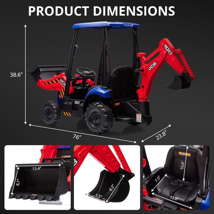 12V Tracteur Électrique pour Enfants avec Klaxon, Télécommande 2,4G, 4 en 1 Excavatrice électrique avec Pelle, Bulldozer 12V Tracteur Électrique pour Enfants avec Klaxon, Télécommande 2,4G, 4 en 1 Excavatrice électrique avec Pelle, Bulldozer