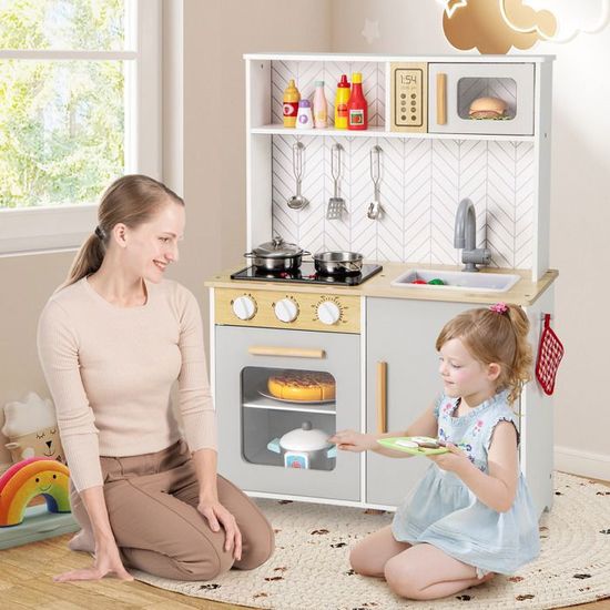 HENGMEI Cuisine pour enfants - Ensemble de jouets de cuisine en bois pour bébé - Avec accessoires en bois - Micro-ondes - Évier - 65 x 24 x 85 cm - Type A HENGMEI Cuisine pour enfants - Ensemble de jouets de cuisine en bois pour bébé - Avec accessoires en bois - Micro-ondes - Évier - 65 x 24 x 85 cm - Type A