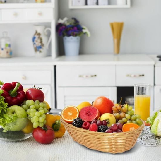 2 Paniers En Poly Osier Tressé à La Main - Rangement Pain, Fruits, Légures (marron, Grande Taille), Réutilisables