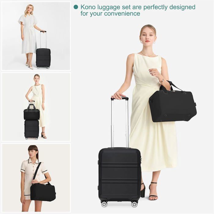 Set Valises Kono 2 Pièces – Cabine Rigide 55 Cm + Sac Ryanair 40x20x25 Cm, 4 Roues 360°, Serrure TSA, Blanc Crème