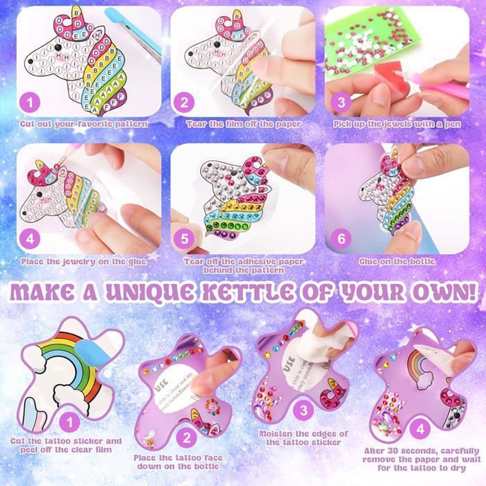 Kit Déco Bouteille D'eau Sirène - Loisir Créatif Fille 6-10 Ans - Autocollants Diamants Et Pierres