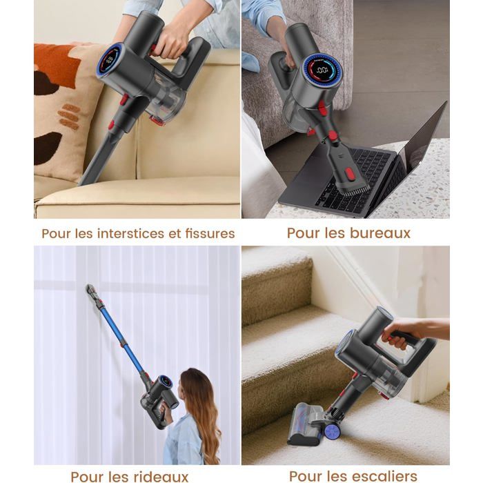Schiuma 4 En 1 Aspirateur Balai Sans Fil Puissant, 550W 40Kpa Aspirateur Sans Fil Avec Écrans Schiuma 4 En 1 Aspirateur Balai Sans Fil Puissant, 550W 40Kpa Aspirateur Sans Fil Avec Écrans