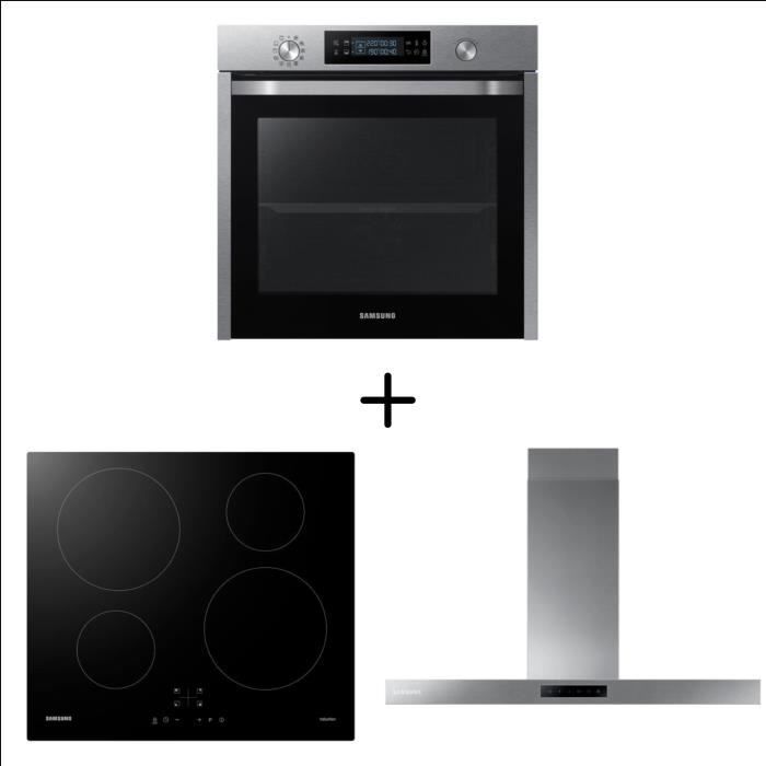 SAMSUNG NV75K5571RS Four Multifonction + NZ64M3NM1BB/UR - Plaque de cuisson induction + NK36M5060SS/UR - hotte Pack encastrable