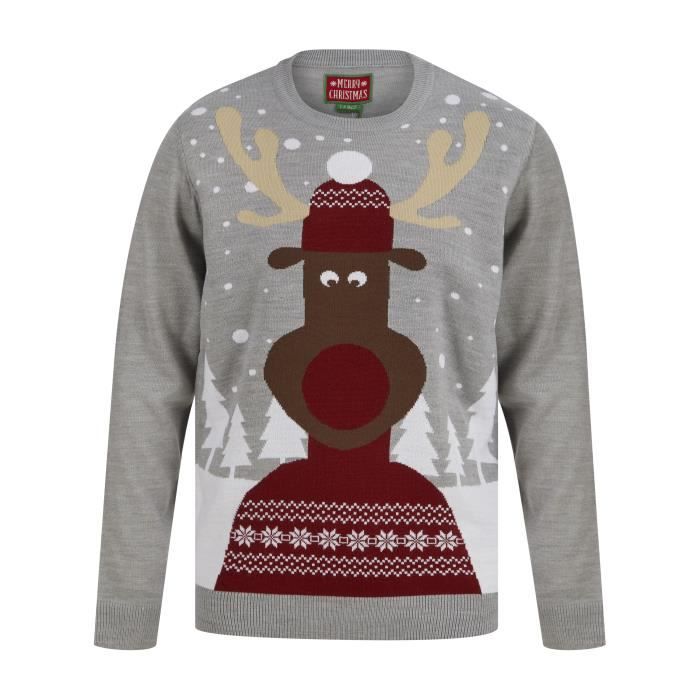 MERRY CHRISTMAS Pull de Noël Gris Clair Chiné Homme