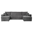 LOUNGITUDE Canapé d'angle FARAH panoramique convertible 6 places en velours côtelé - Gris foncé