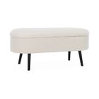 SWEEEK Banc coffre. bout de lit avec revêtement bouclette. écru. pieds en bois noir. L 112 x 44 x 50cm