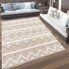 Paco Home Tapis Exterieur Terrasse Salon Cuisine Motif Boho Uni 3D Motif Scandinave Beige 160 cm rond