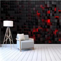 Salon Papier Peint Papier Peint Technique 3D Rouge Brillant Noir Cube Mural Papier Peint Décor À La Maison Murale enfant-250x175cm