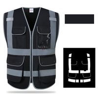 XL-chest 117cm - Le noir - Gilet de sécurité haute visibilité avec poches, gilet de travail réfléchissant ANS
