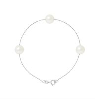 PERLINEA - Bracelet - 3 Véritables Perles de Culture d'Eau Douce 7-8 mm Blanc Naturel - Argent 925 Millièmes - Bijoux Femme