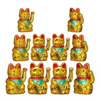 10er Set Maneki Neko Winkekatze Gold, Glückskatze groß, winkende Katze China, Glücksbringer Figur, HxBxT: 16 x 10 x 8 cm