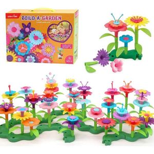 Construire un ensemble de jardin de fleurs, jouet de fleurs, empilage et tri STEM Jouer jeu de jardin, filles et garçons âgés de 2 à 3 ans, de 4 à 5 ans, bâtiment pour tout-petits