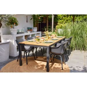 Ensemble table et chaise de jardin Table de jardin PRIMAVERA - Aluminium et Eucalyptus - L 160 x P 90 x H 74 cm - Gris - HARTMAN