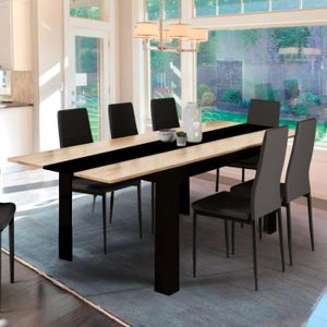 TABLE À MANGER COMPLÈTE IDMARKET Table à manger extensible GEORGIA 6-10 personnes noire et imitation hêtre 140-220 x 90 cm