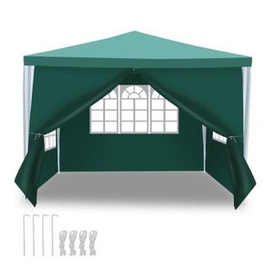 TONNELLE - BARNUM Izrielar Tonnelle de jardin réception avec parois latérales fenêtres Tonnelle  Camping portable Verte 3x3m TENTE DE DOUCHE