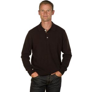 PULL UGHOLIN Pull Homme 100% Cachemire Col Polo Marron 